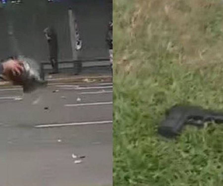 ¿Así justifican la represión? Un efectivo de las fuerzas de seguridad dejó caer un arma en Plaza de los Dos Congresos